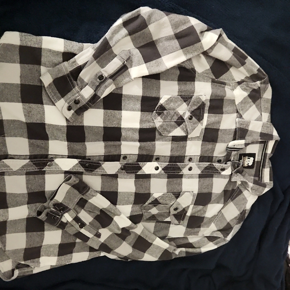 XL Black and White Plaid Route 66 Long Sleeve Shirt